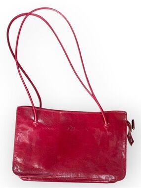 Vintage red leather shoulder bag by the brand Monsac thin strap shoulder bag